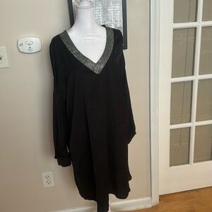 Black with silver sequin neckline.